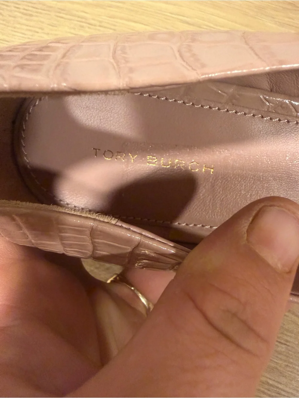 Tory Burch Blush Croc-Embossed Logo Flats